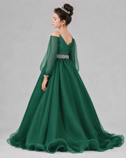Dark Green A-line Girls Pageant Dresses Back