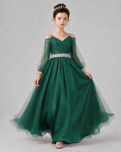 Dark Green A-line Girls Pageant Dresses Front