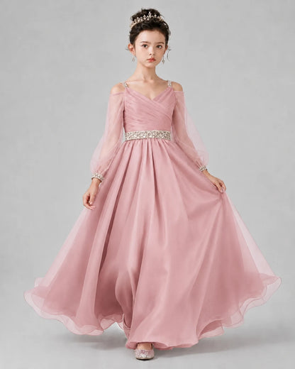 Dusty Rose A-line Girls Pageant Dresses Front