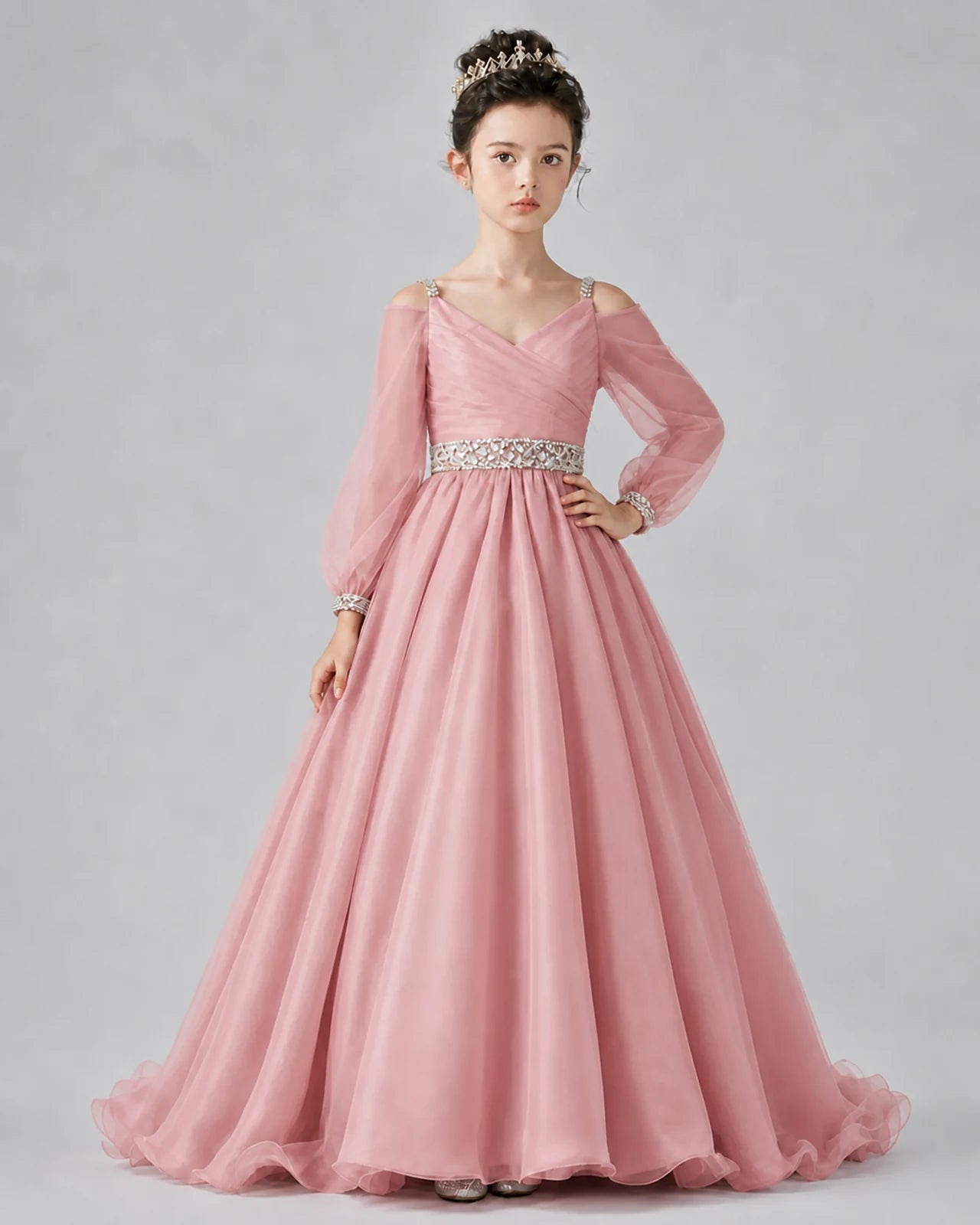 Dusty Rose A-line Girls Pageant Dresses Pose