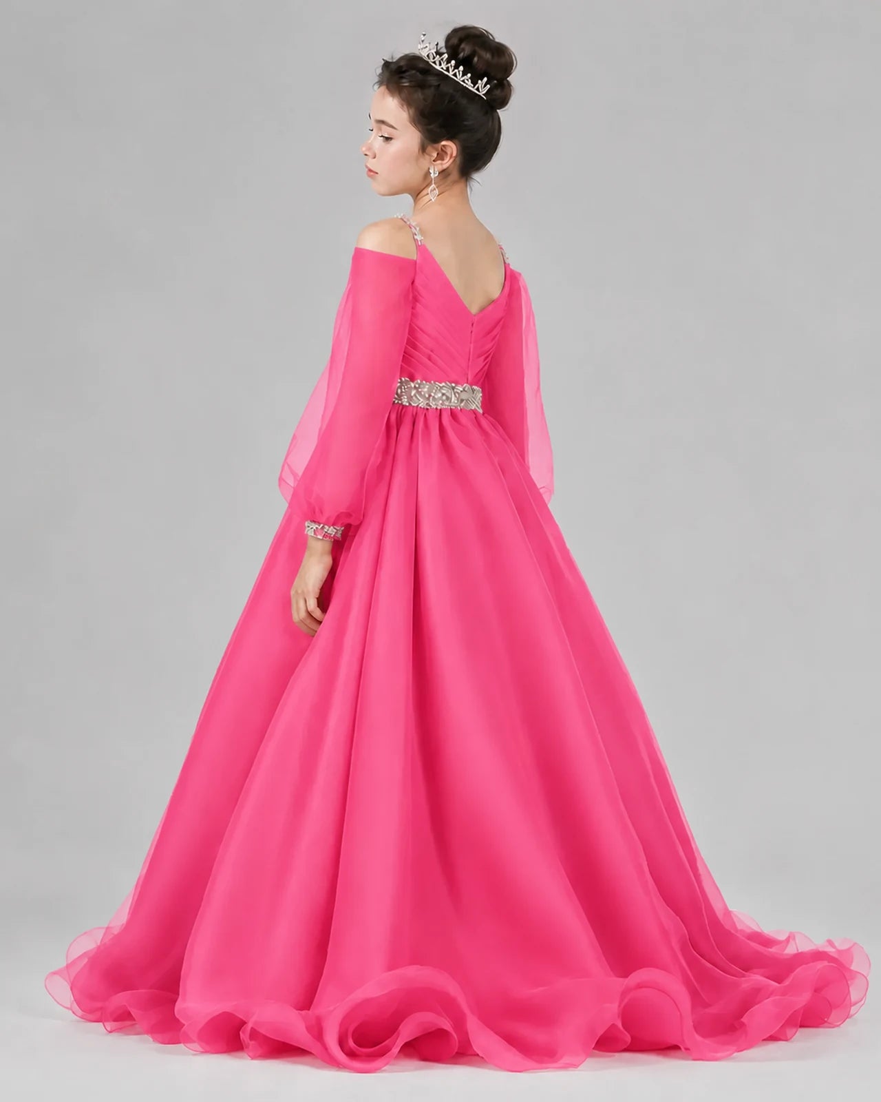 Hot Pink A-line Girls Pageant Dresses Back