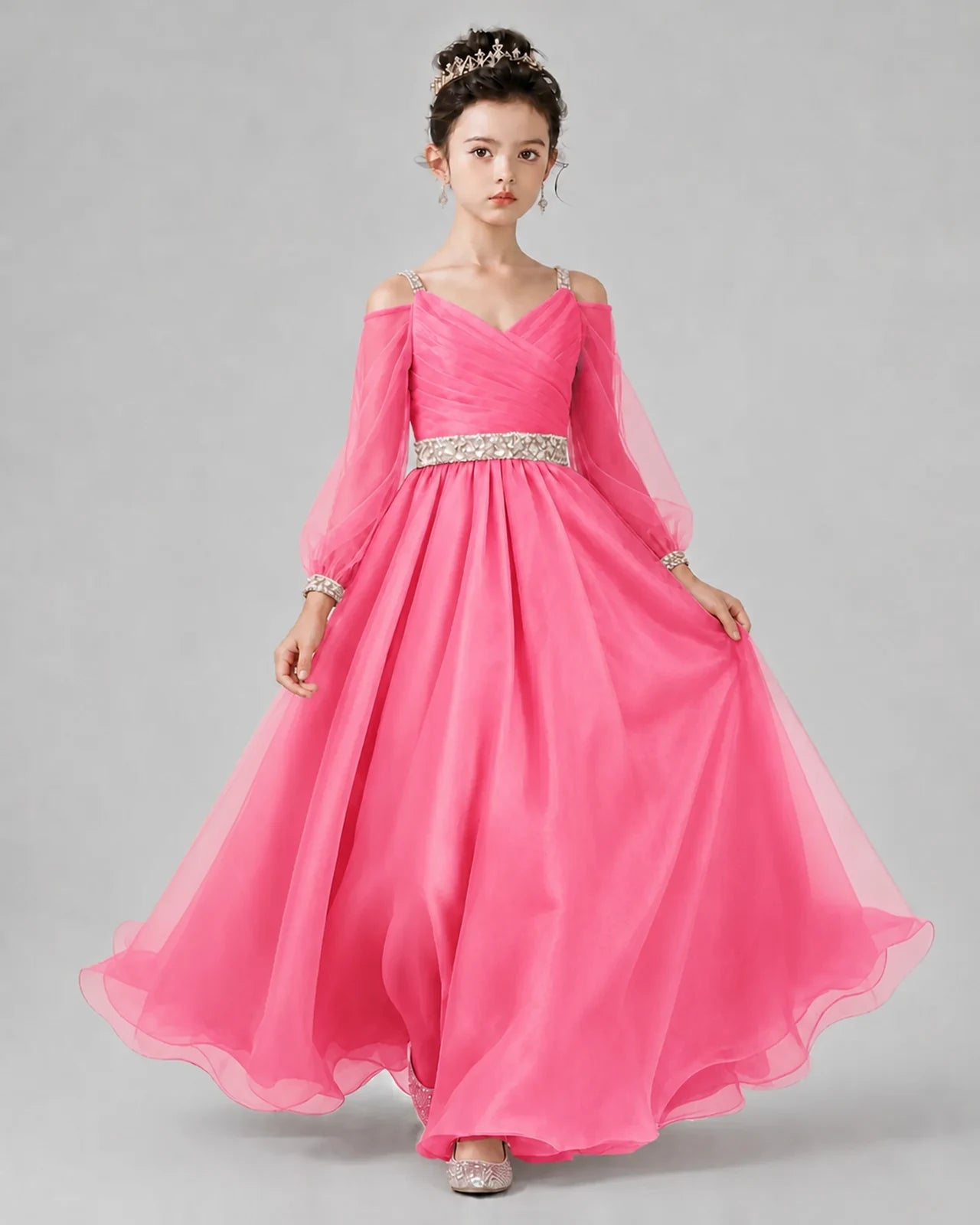Hot Pink A-line Girls Pageant Dresses Front