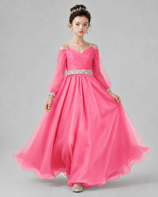 Hot Pink A-line Girls Pageant Dresses Front