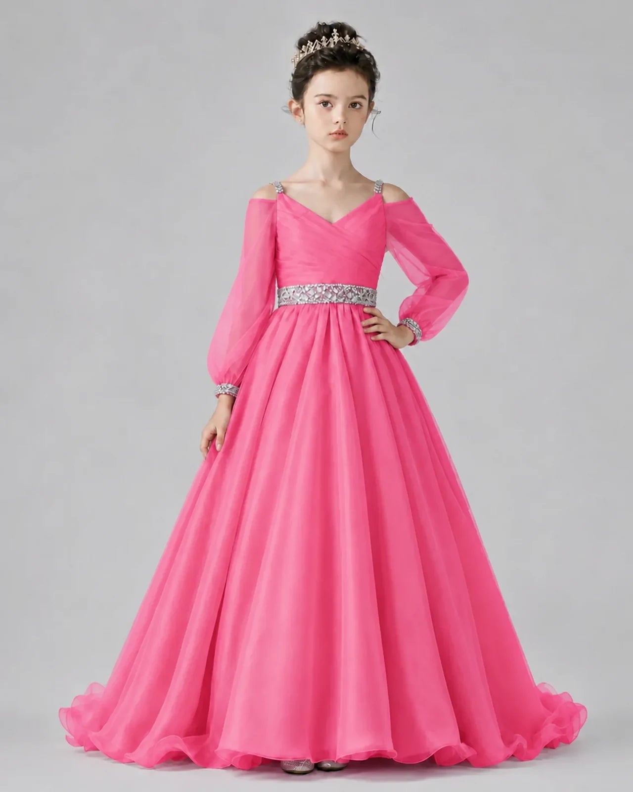 Hot Pink A-line Girls Pageant Dresses Pose