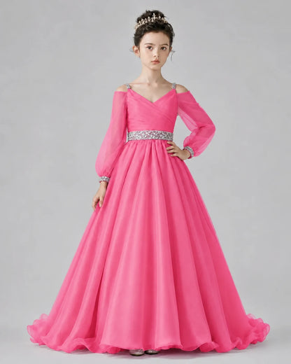 Hot Pink A-line Girls Pageant Dresses Pose