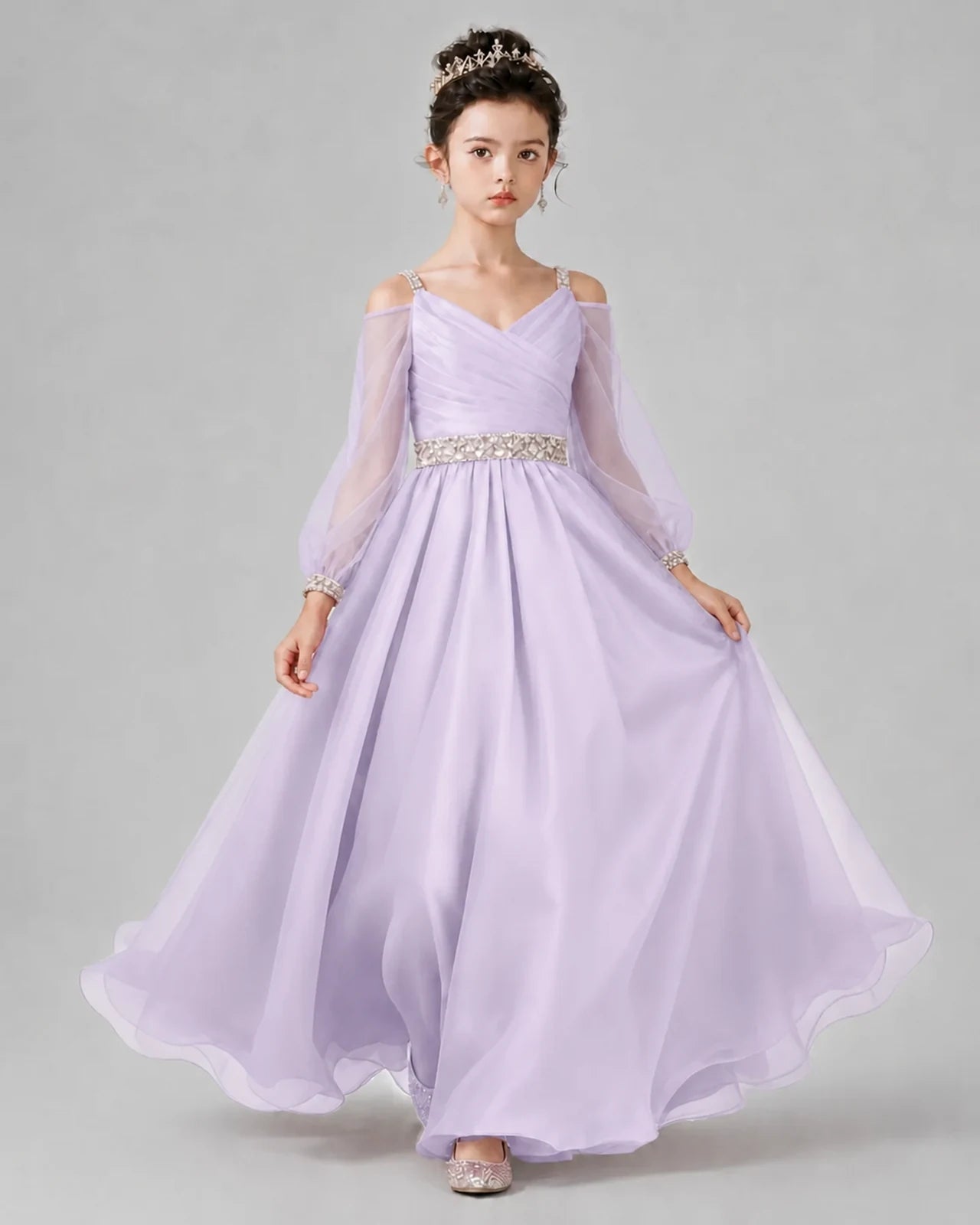 Lilac A-line Girls Pageant Dresses Front