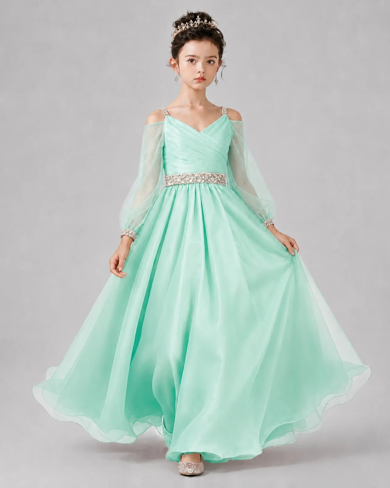 Mint Green A-line Girls Pageant Dresses Front