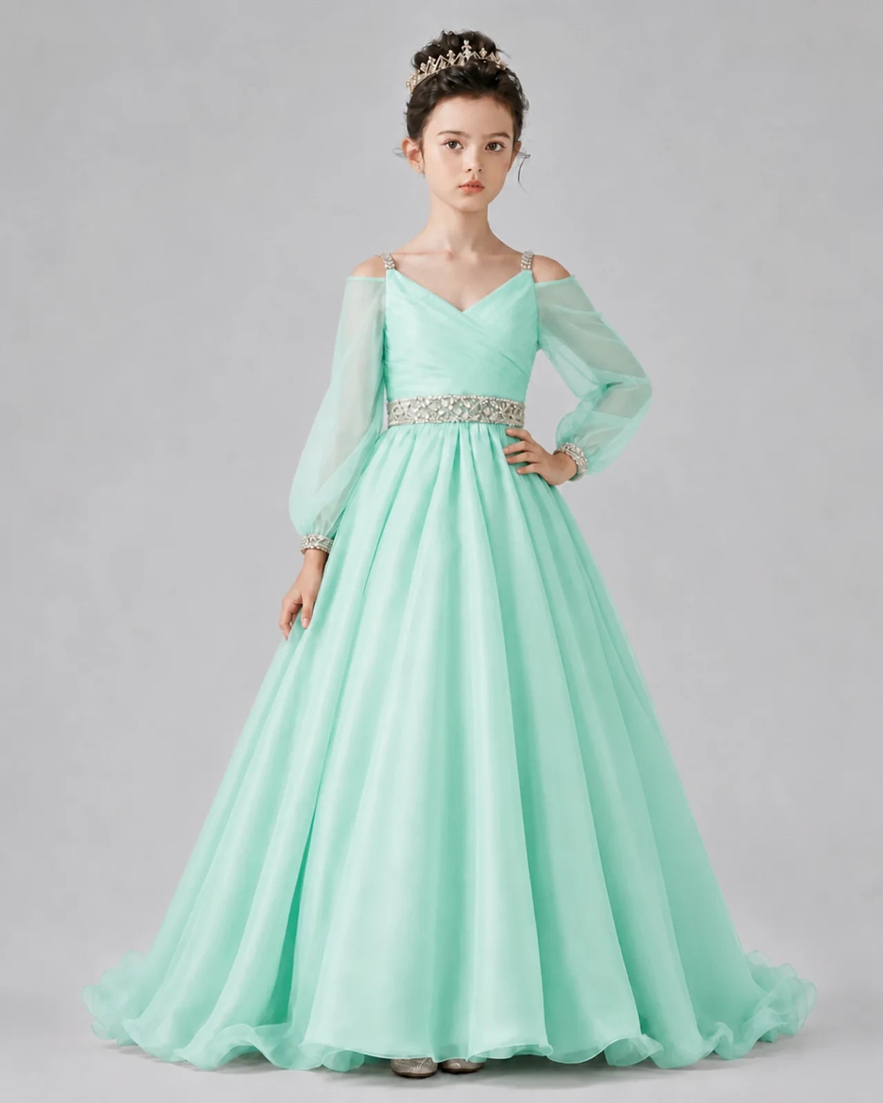Mint Green A-line Girls Pageant Dresses Pose