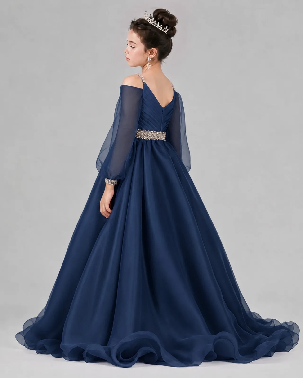 Navy Blue A-line Girls Pageant Dresses Back