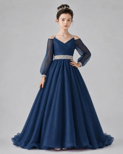 Navy Blue A-line Girls Pageant Dresses Pose