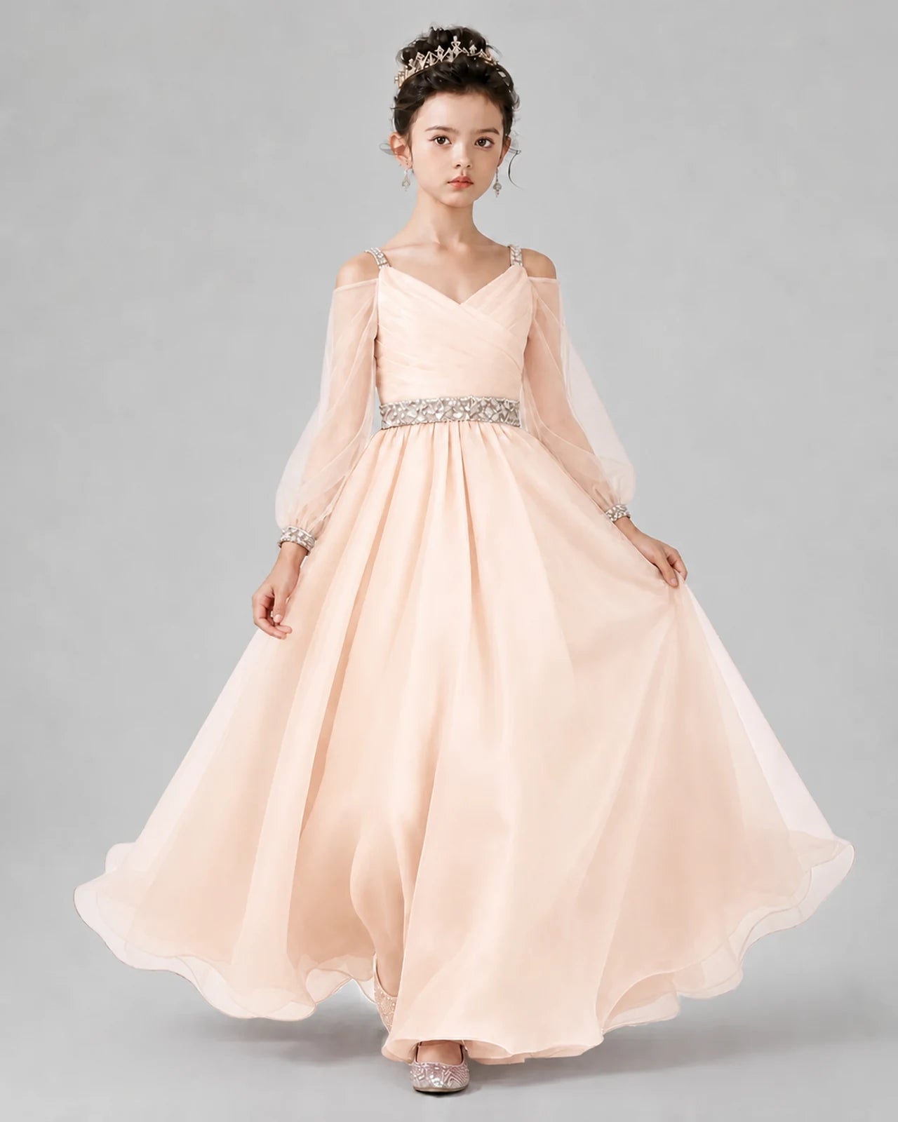 Peach A-line Girls Pageant Dresses Front