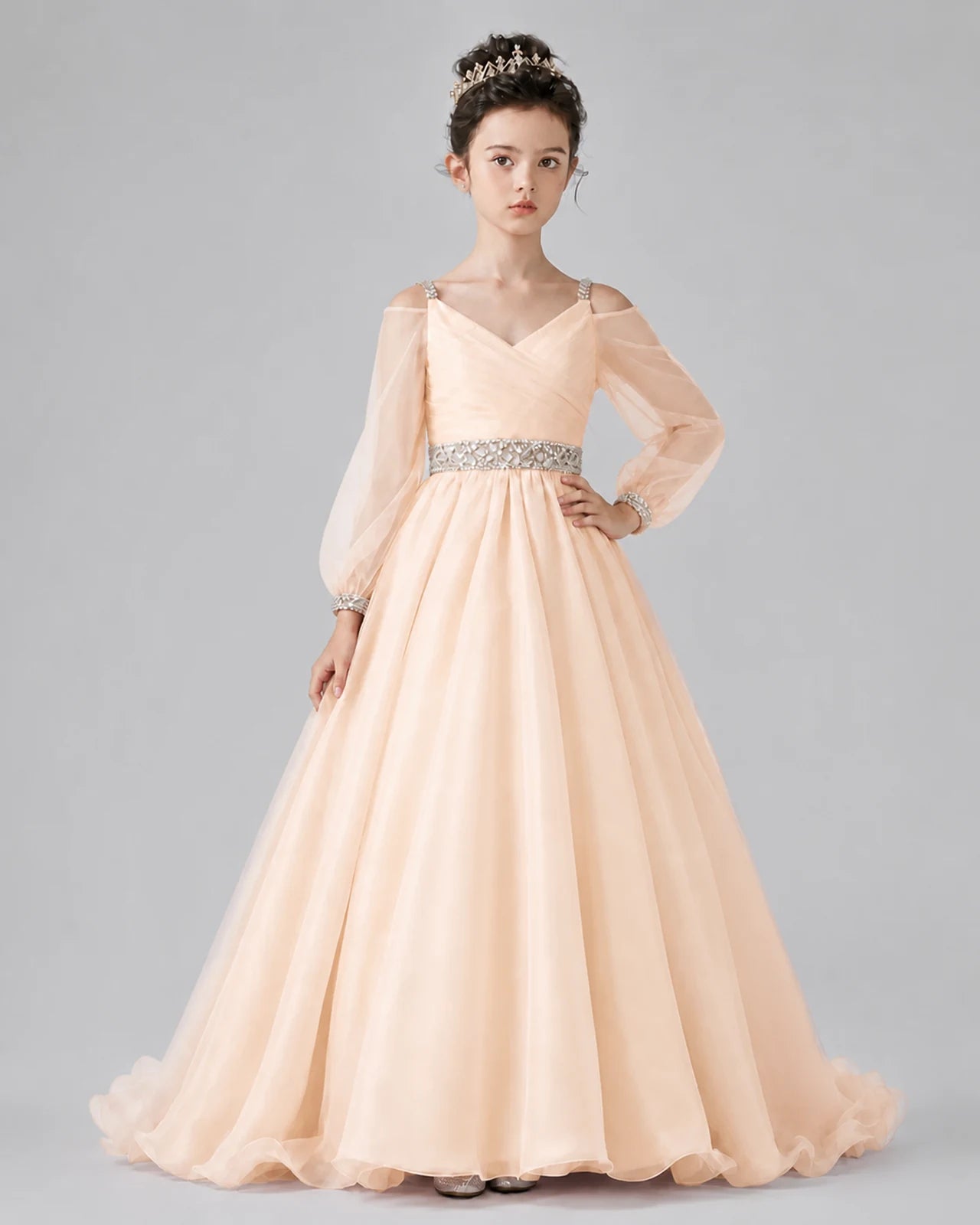Peach A-line Girls Pageant Dresses Pose