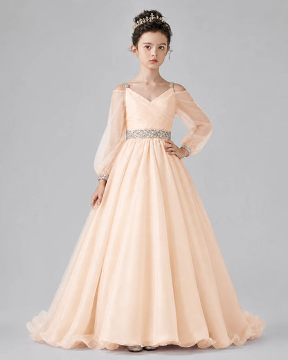 Peach A-line Girls Pageant Dresses Pose