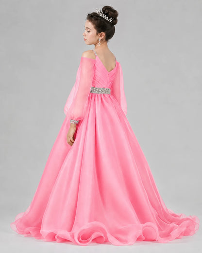 Pink A-line Girls Pageant Dresses Back