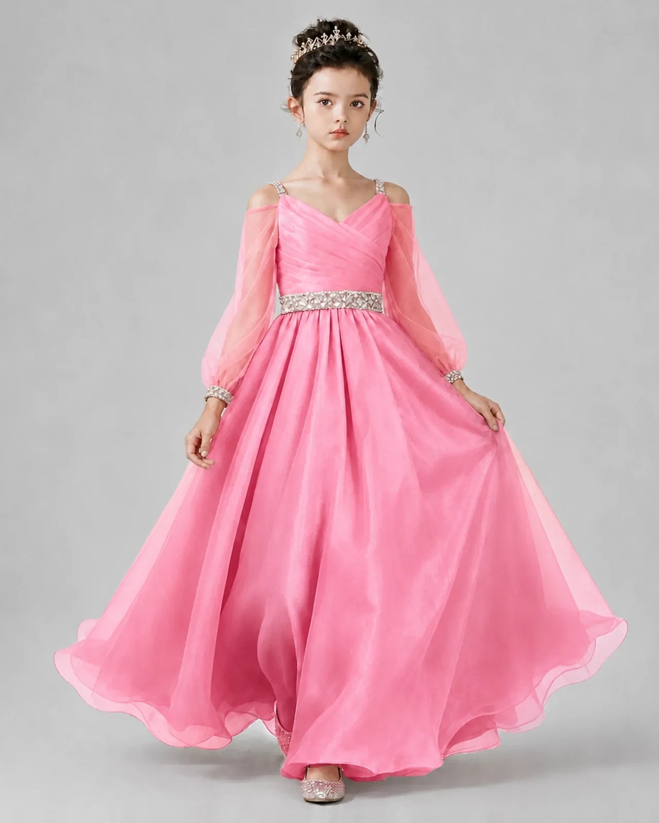 Pink A-line Girls Pageant Dresses Front