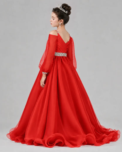 Red A-line Girls Pageant Dresses Back