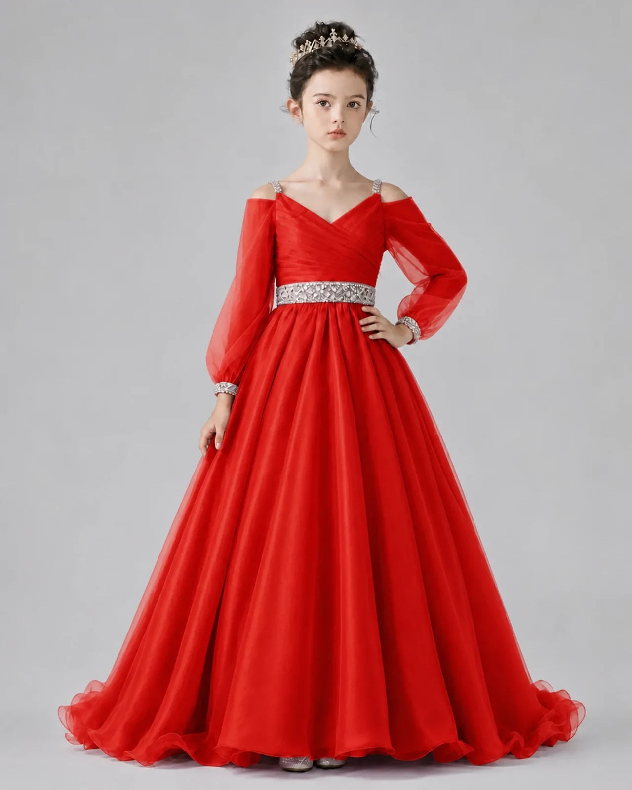 Red A-line Girls Pageant Dresses Pose