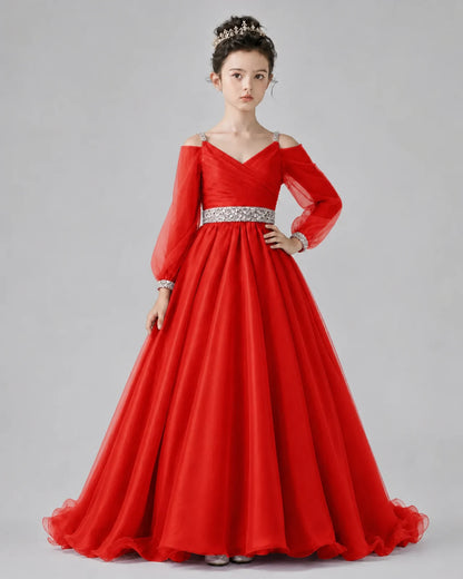 Red A-line Girls Pageant Dresses Pose