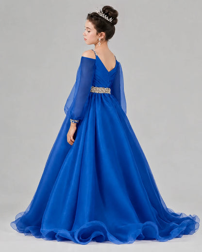 Royal Blue A-line Girls Pageant Dresses Back