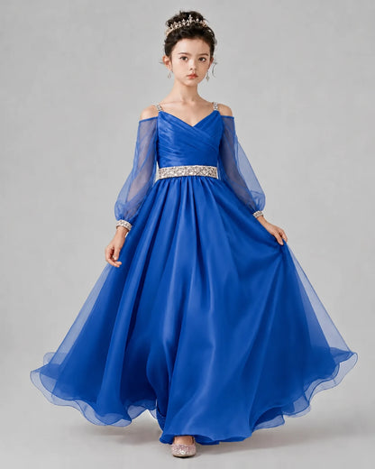 Royal Blue A-line Girls Pageant Dresses Front