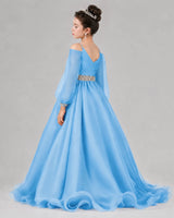 Sky Blue A-line Girls Pageant Dresses Back