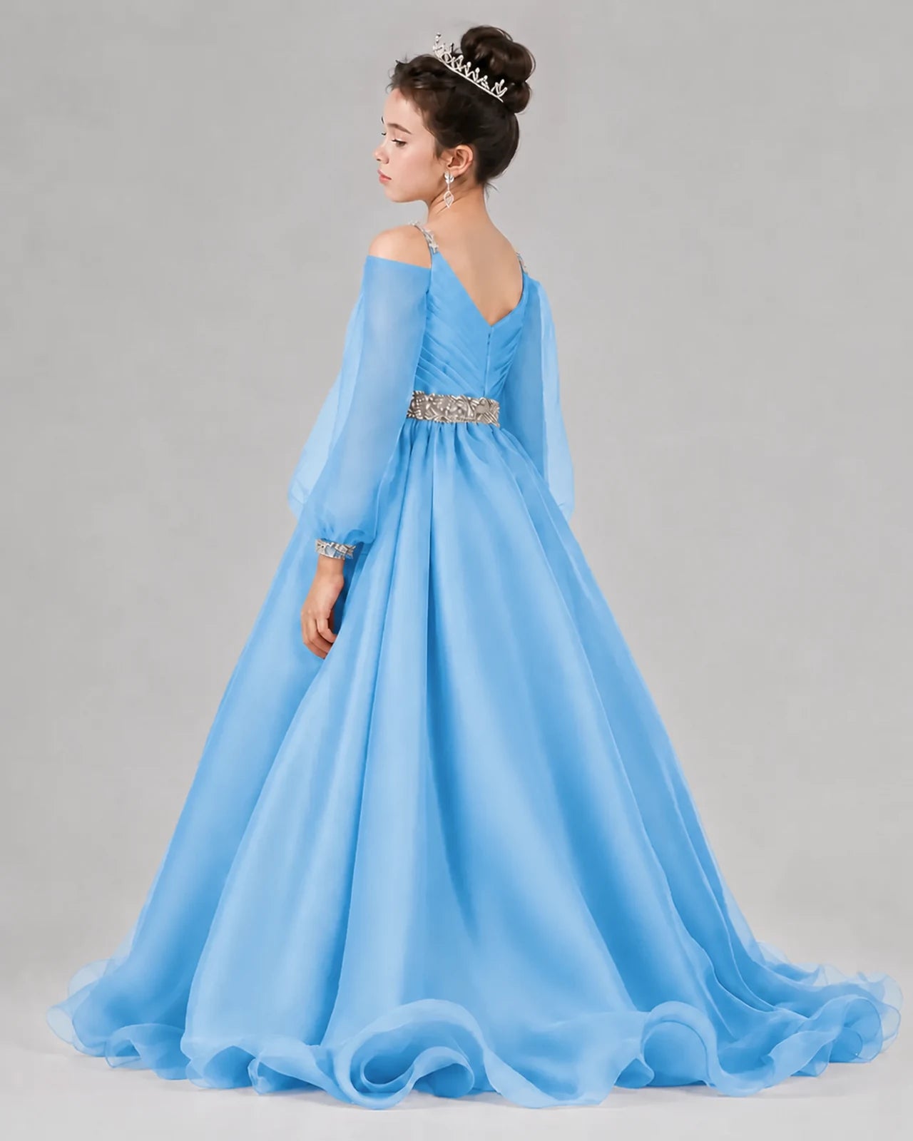 Sky Blue A-line Girls Pageant Dresses Back