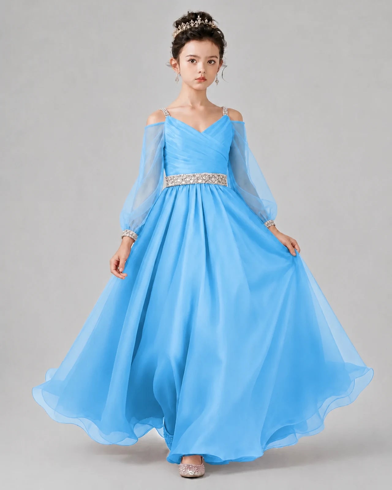 Sky Blue A-line Girls Pageant Dresses Front