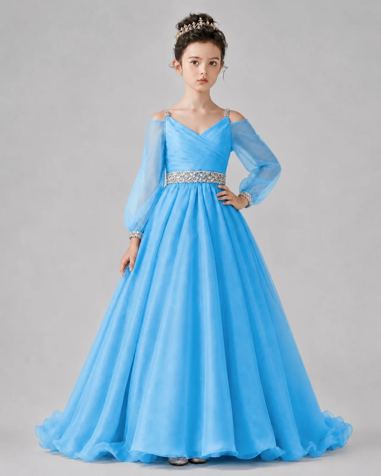 Sky Blue A-line Girls Pageant Dresses Pose