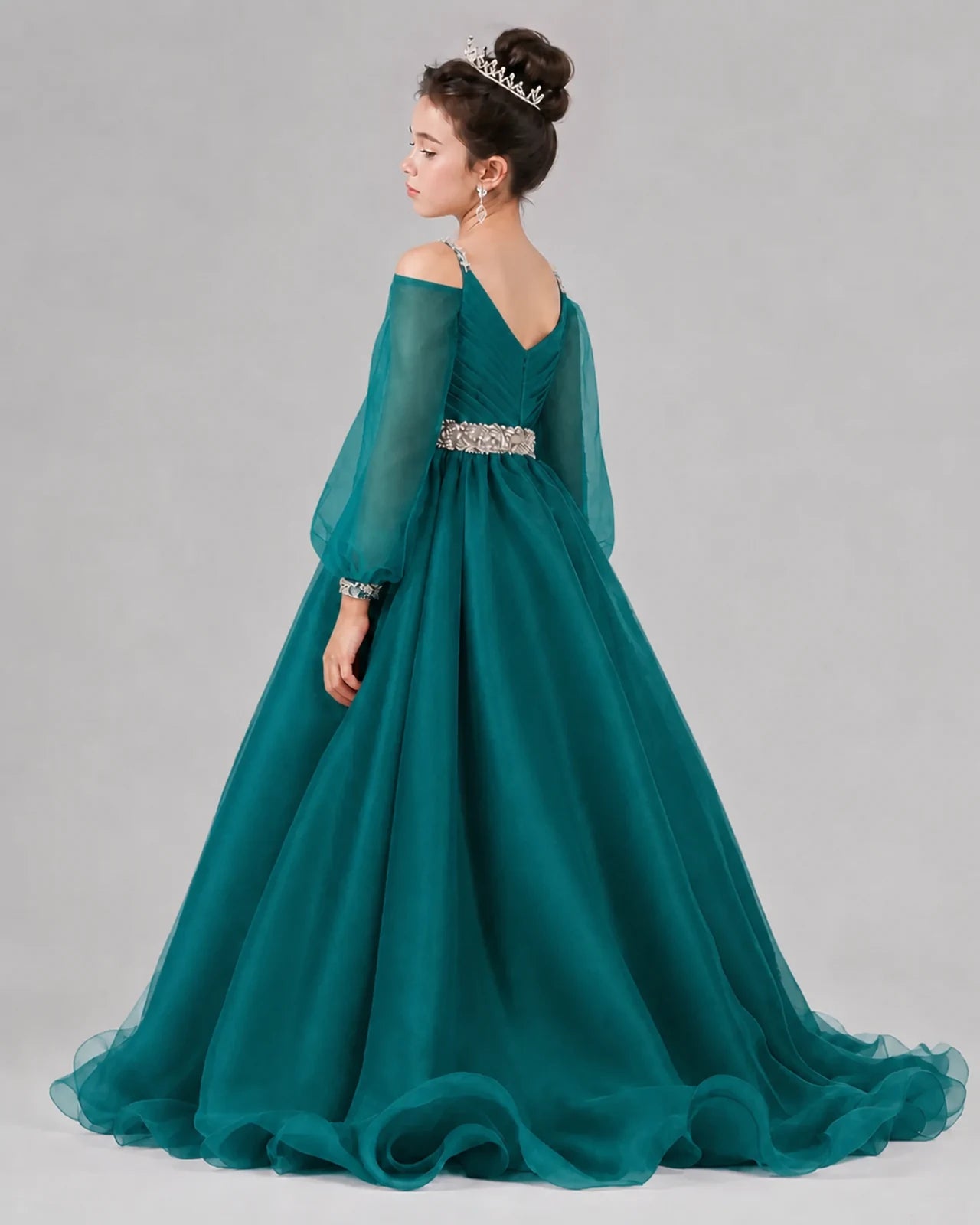 Teal A-line Girls Pageant Dresses Back