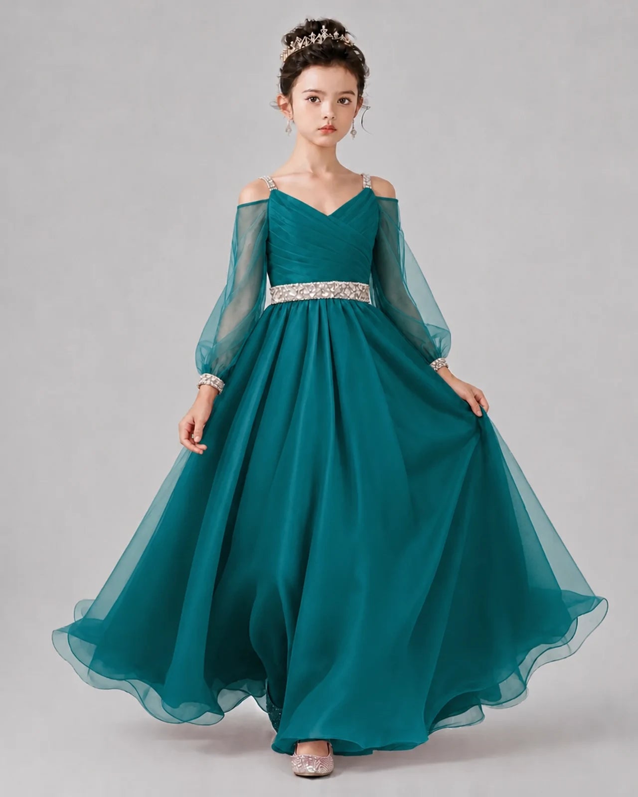 Teal A-line Girls Pageant Dresses Front