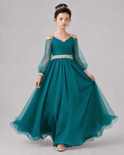 Teal A-line Girls Pageant Dresses Front