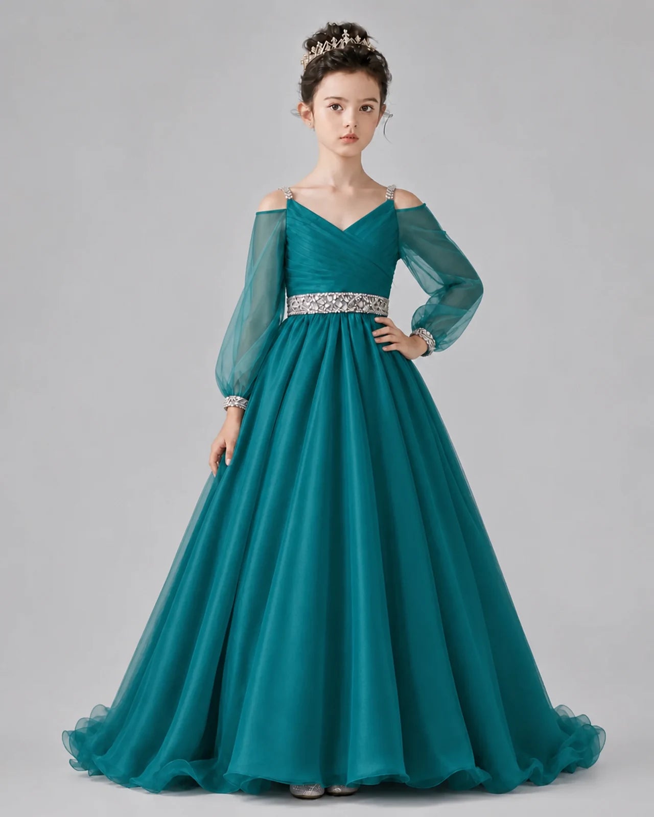 Teal A-line Girls Pageant Dresses Pose