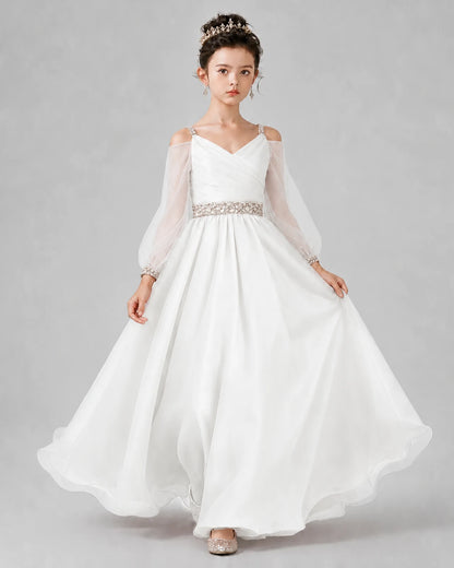 White A-line Girls Pageant Dresses Front