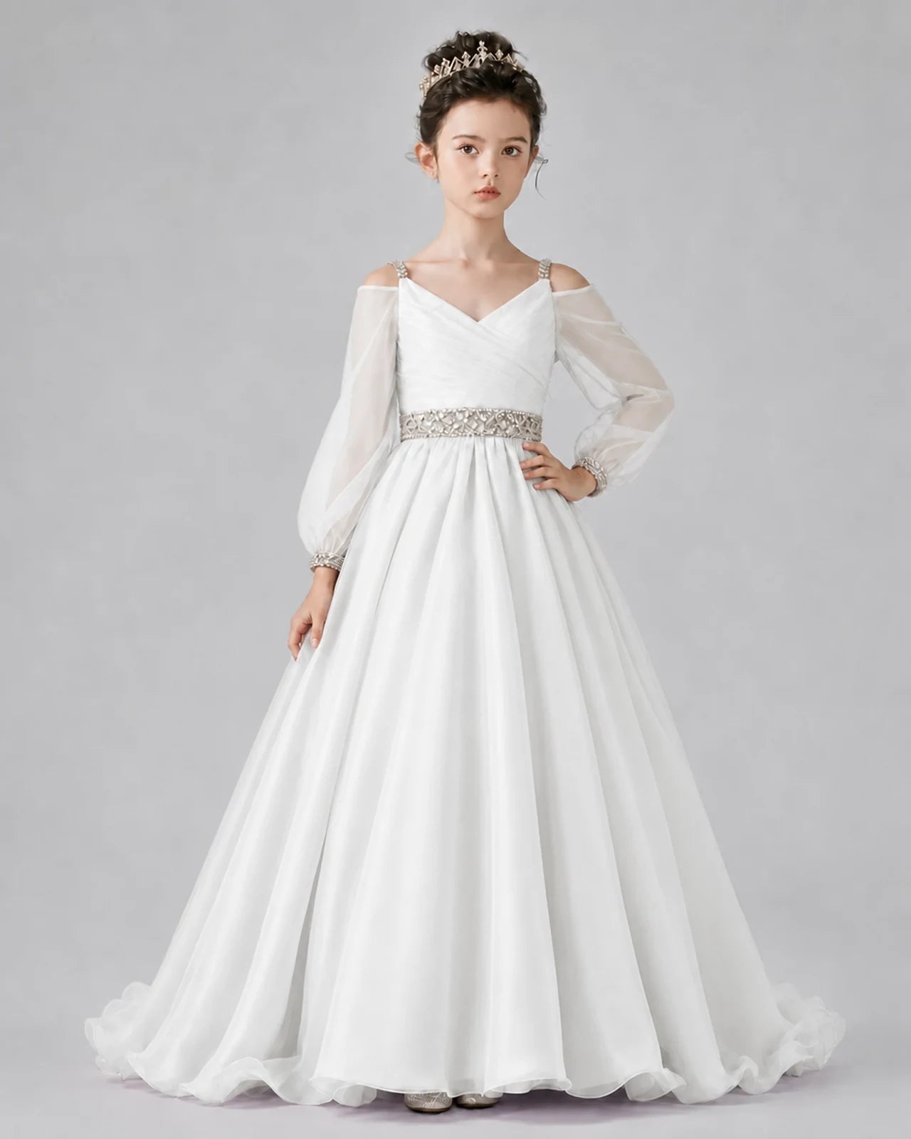 White A-line Girls Pageant Dresses Pose