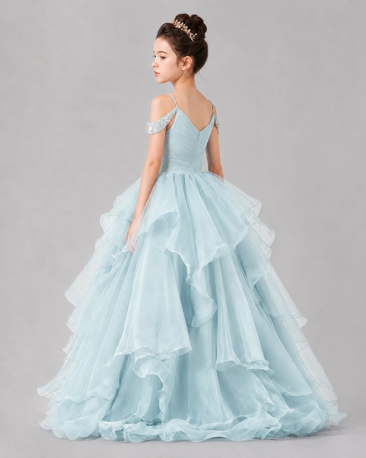 Baby Blue Ball Gown Girls Pageant Dresses Back