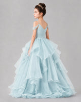 Baby Blue Ball Gown Girls Pageant Dresses Back