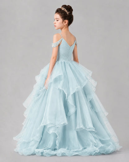 Baby Blue Ball Gown Girls Pageant Dresses Back