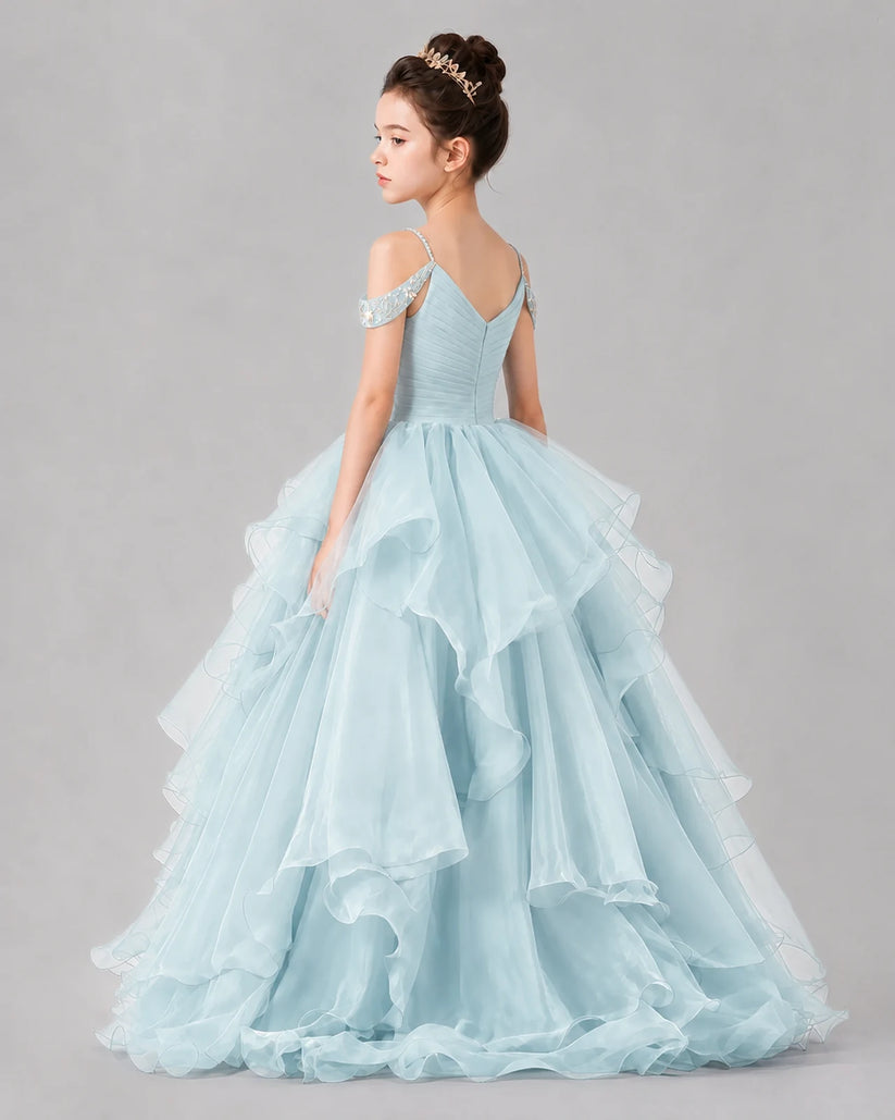 Baby Blue Ball Gown Girls Pageant Dresses Back