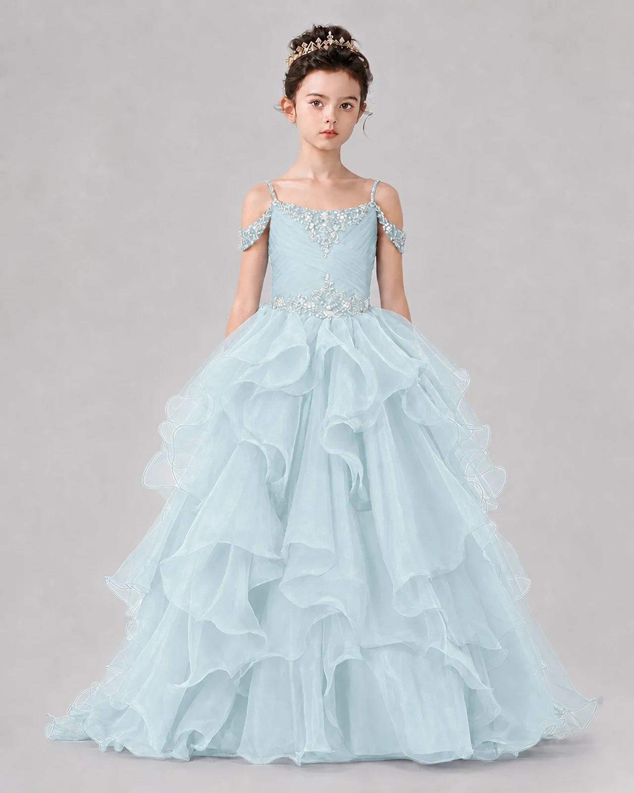 Baby Blue Ball Gown Girls Pageant Dresses Front