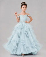 Baby Blue Ball Gown Girls Pageant Dresses Pose