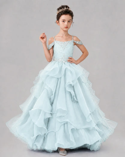 Baby Blue Ball Gown Girls Pageant Dresses Pose