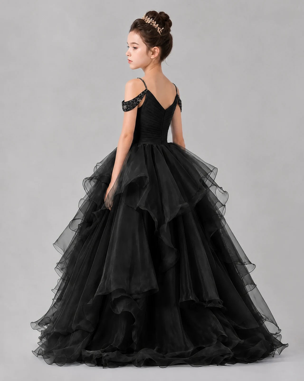Black Ball Gown Girls Pageant Dresses Back