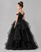 Black Ball Gown Girls Pageant Dresses Back