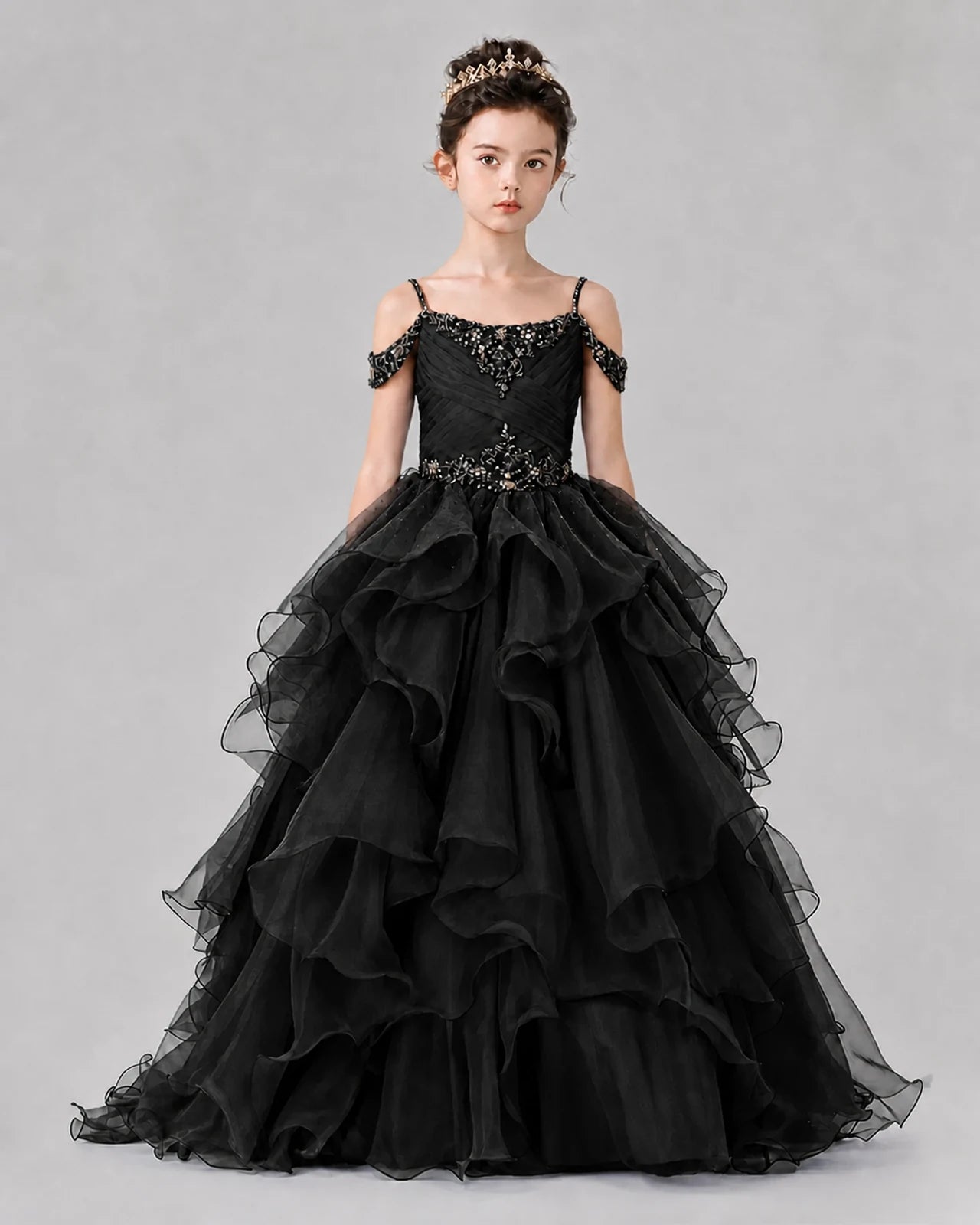 Black Ball Gown Girls Pageant Dresses Front