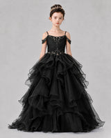 Black Ball Gown Girls Pageant Dresses Front