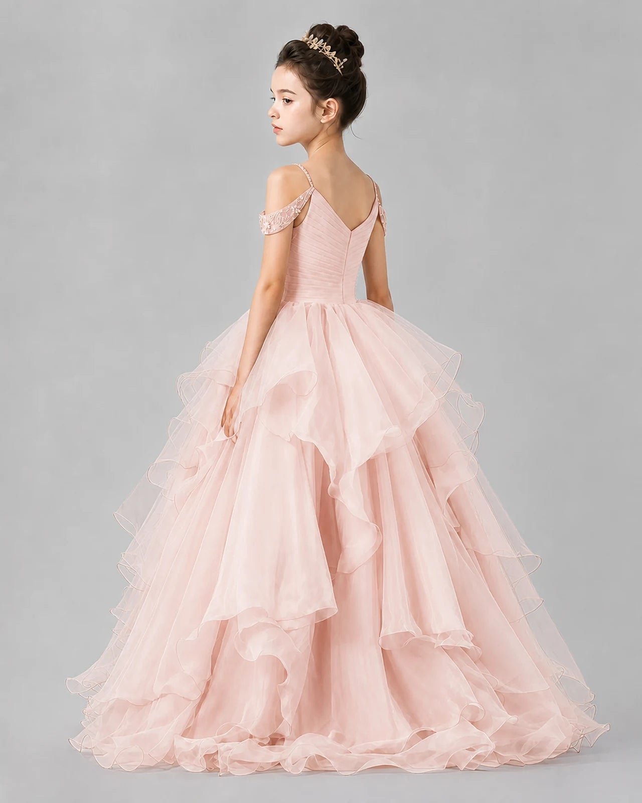 Blush Pink Ball Gown Girls Pageant Dresses Back