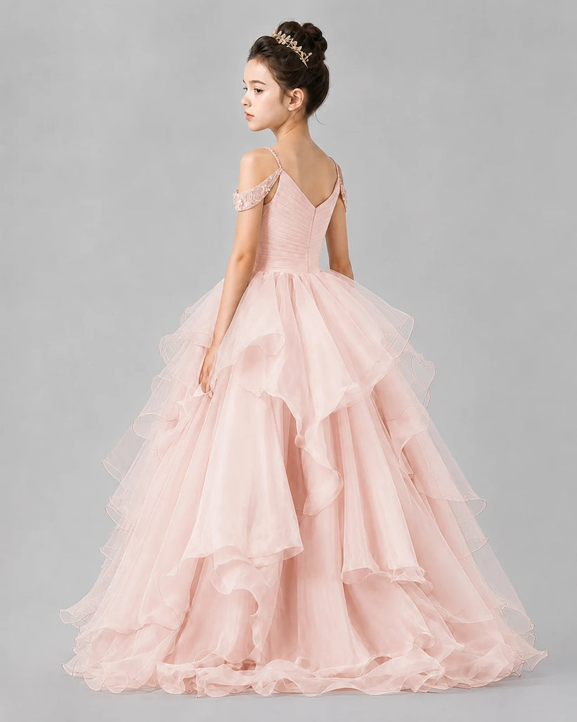 Blush Pink Ball Gown Girls Pageant Dresses Back