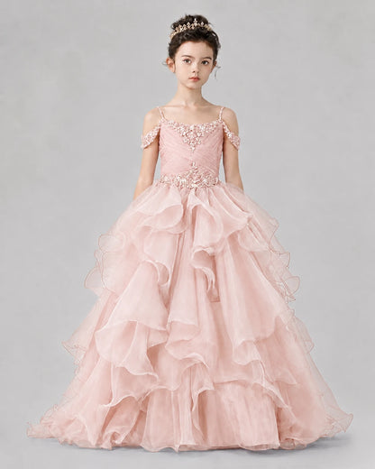 Blush Pink Ball Gown Girls Pageant Dresses Front
