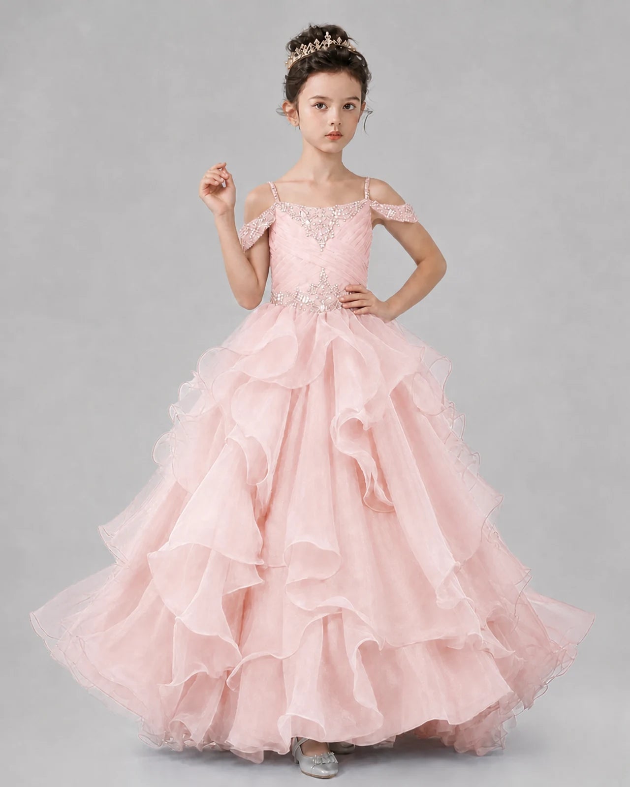 Blush Pink Ball Gown Girls Pageant Dresses Pose