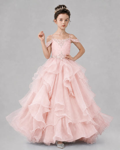 Blush Pink Ball Gown Girls Pageant Dresses Pose